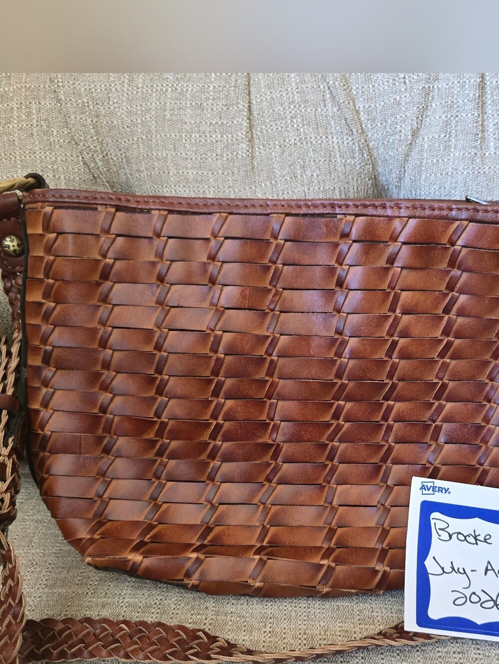 Patricia Nash Valbella Large Woven Italian Leather Crossbody NWT Brown